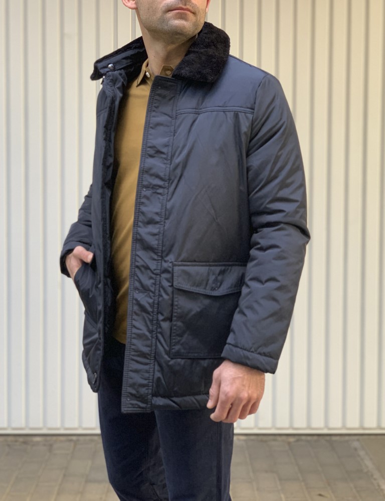 Ανδρικό μπλε μπουφάν με αποσπώμενο γιακά και κουμπιά 777B φωτογραφία